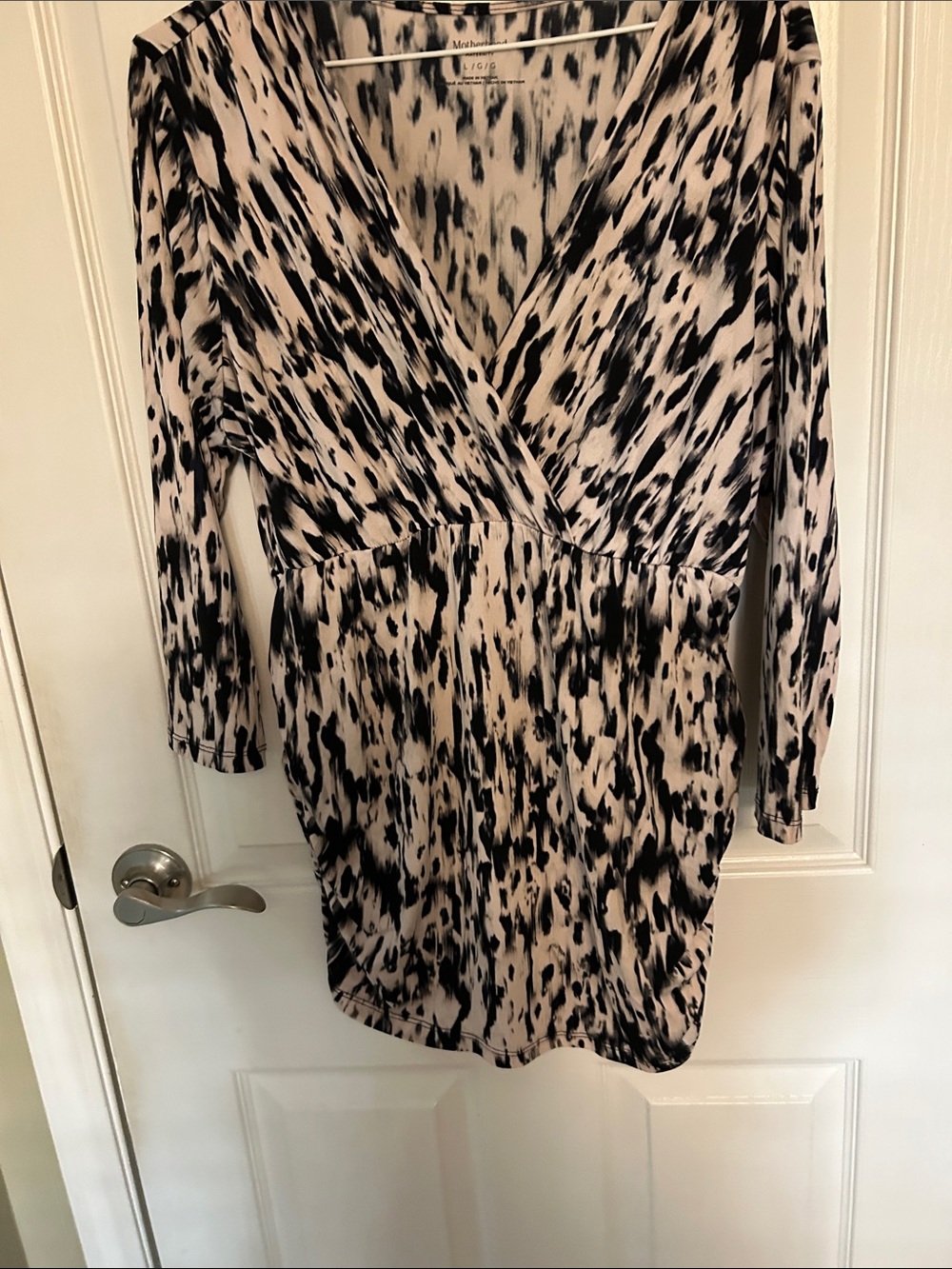 Motherhood Maternity  Black and Cream Abstract Print Long Sleeve Wrap Blouse